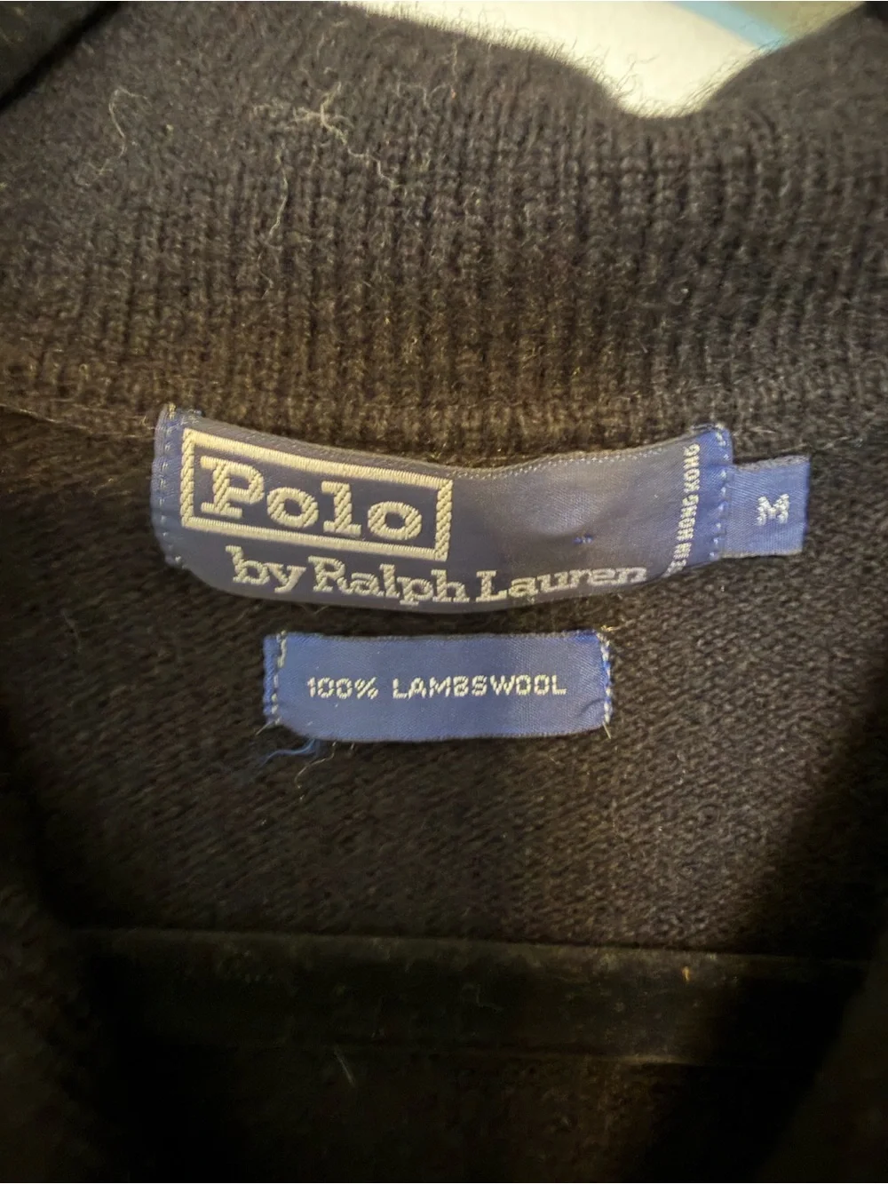Ralph Lauren Black Long Sleeve Polo 100% Lambswool Sweater with Purple Pony